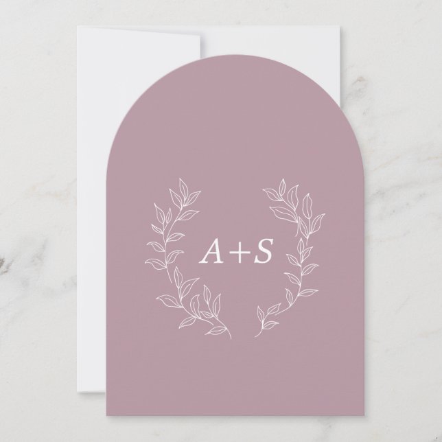 Faire-part de mariage à monogramme arqué à feuille (Devant)