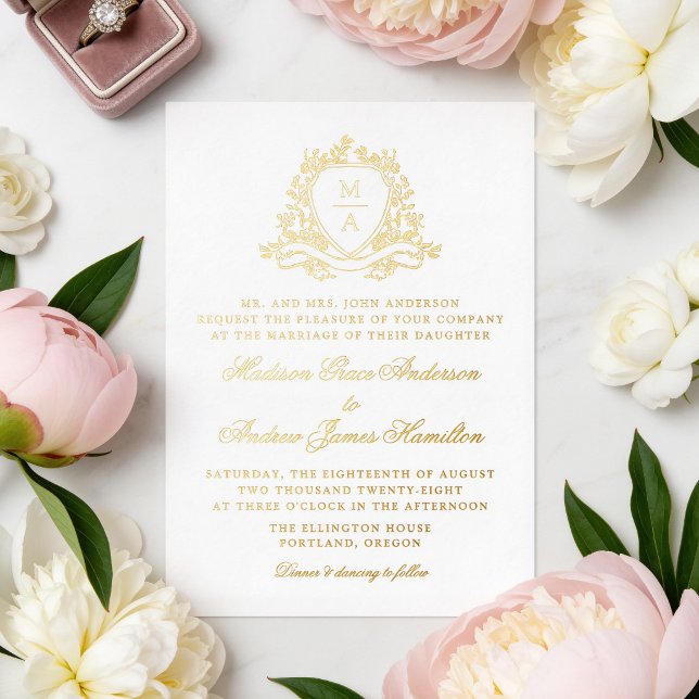 Faire-part de mariage à monogramme avec blason flo (Créateur téléchargé)