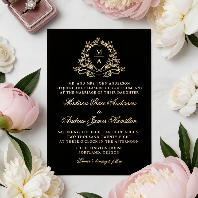 Faire-part de mariage à monogramme avec blason flo (Créateur téléchargé)