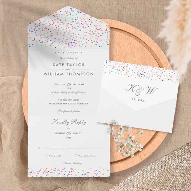Faire-part de mariage à monogramme avec confettis  (Créateur téléchargé)