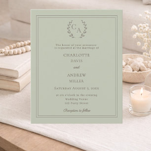 Faire-part de mariage à monogramme avec couronne d