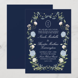 Faire-part de mariage à monogramme avec hortensia