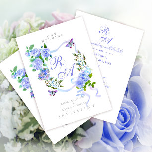 Faire-part de mariage à monogramme avec ruban de r