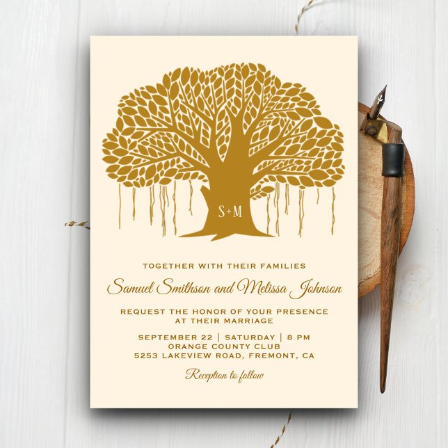 Faire-part de mariage à monogramme avec un arbre d (Créateur téléchargé)