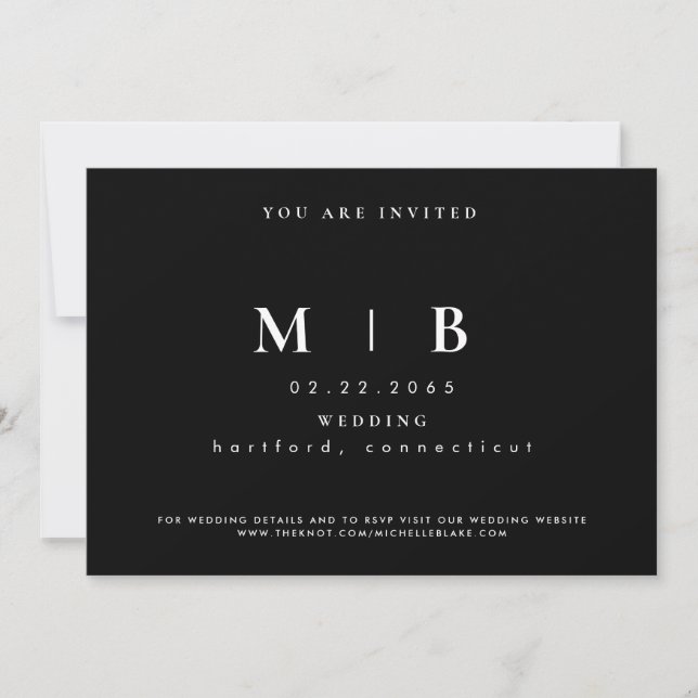 Faire-part de mariage à monogramme B/N simple et é (Devant)