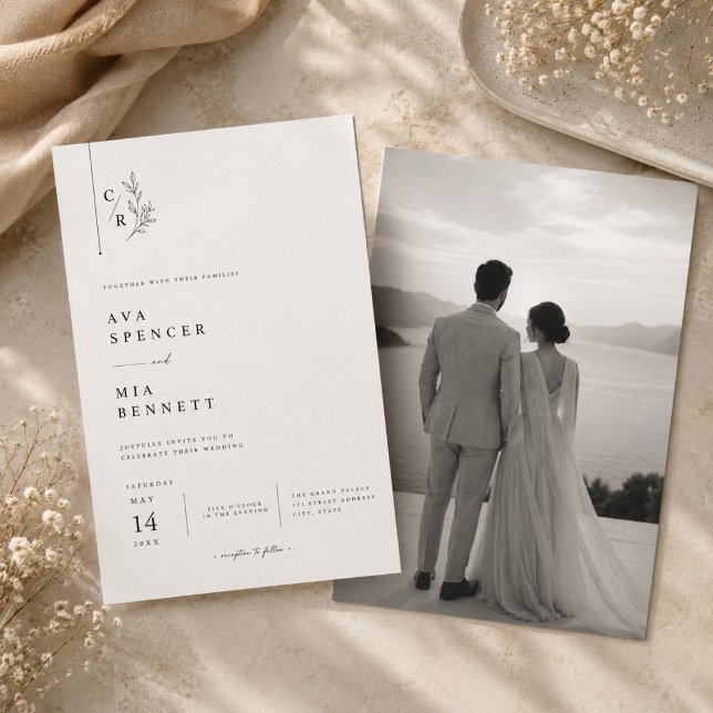 Faire-part de mariage à monogramme botanique éléga (Créateur téléchargé)