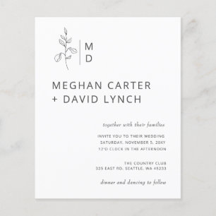 Faire-part de mariage à monogramme botanique sur b