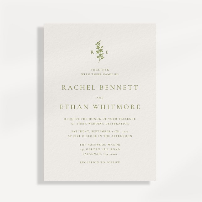 Faire-part de mariage à monogramme botanique vert  (Créateur téléchargé)