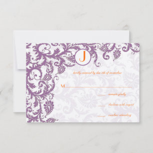 Faire-part de mariage à monogramme damassé Orange 