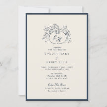 Faire-part de mariage à monogramme d'automne Navy