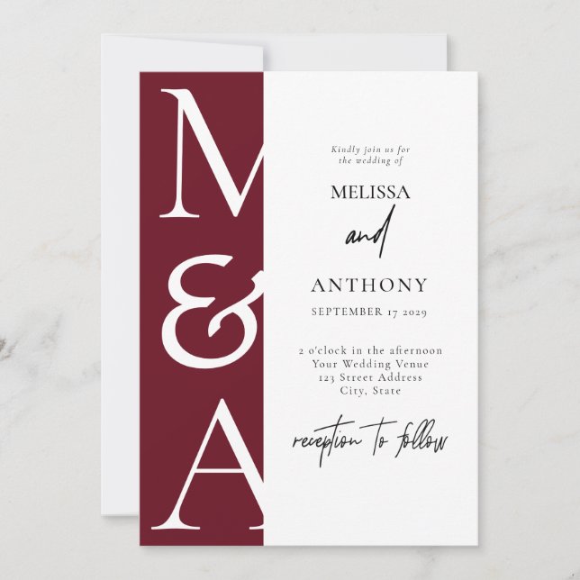 Faire-part de mariage à monogramme de Bourgogne (Devant)
