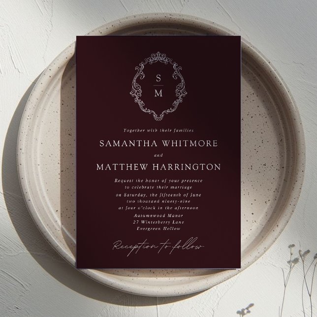 Faire-part de mariage à monogramme de Bourgogne (Créateur téléchargé)
