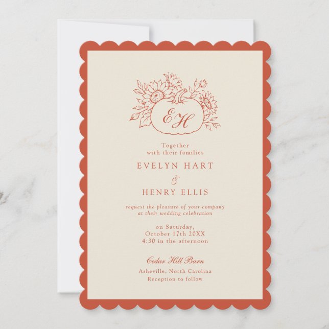 Faire-part de mariage à monogramme de citrouille à (Devant)