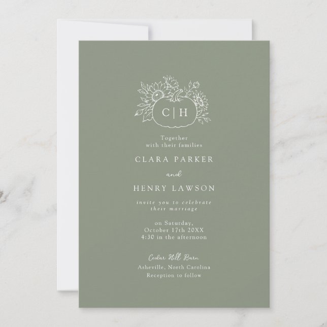 Faire-part de mariage à monogramme de citrouille v (Devant)