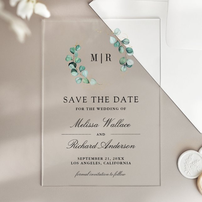 Faire-part de mariage à monogramme d'eucalyptus (Créateur téléchargé)