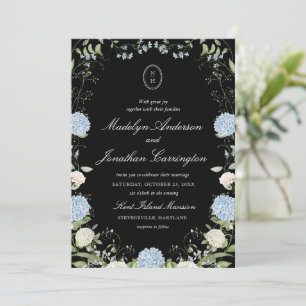 Faire-part de mariage à monogramme d'hortensia noi