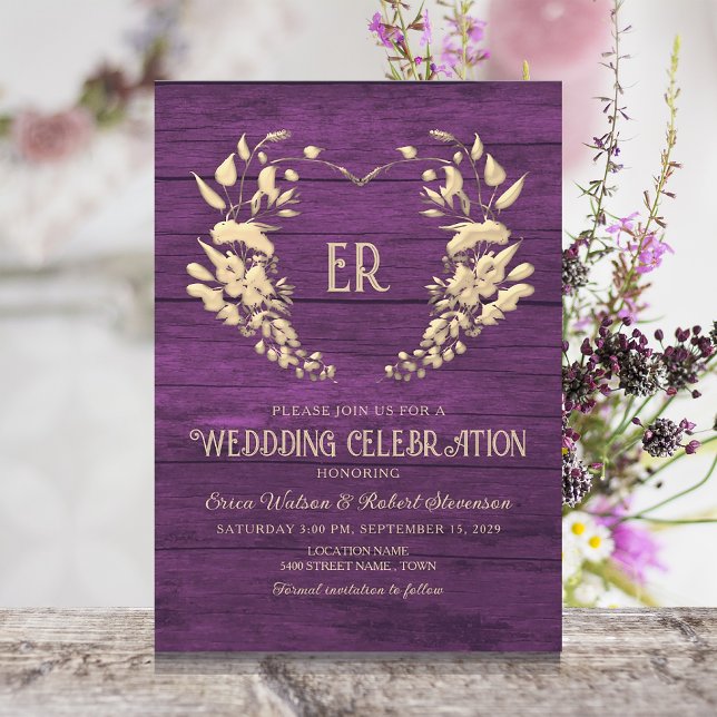 Faire-part de mariage à monogramme en bois rustiqu (Créateur téléchargé)