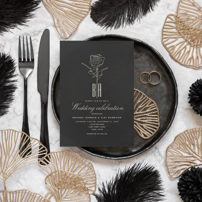 Faire-part de mariage à monogramme en or noir roma (Créateur téléchargé)