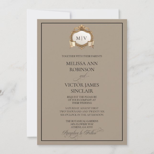 Faire-part de mariage à monogramme et blason (Devant)