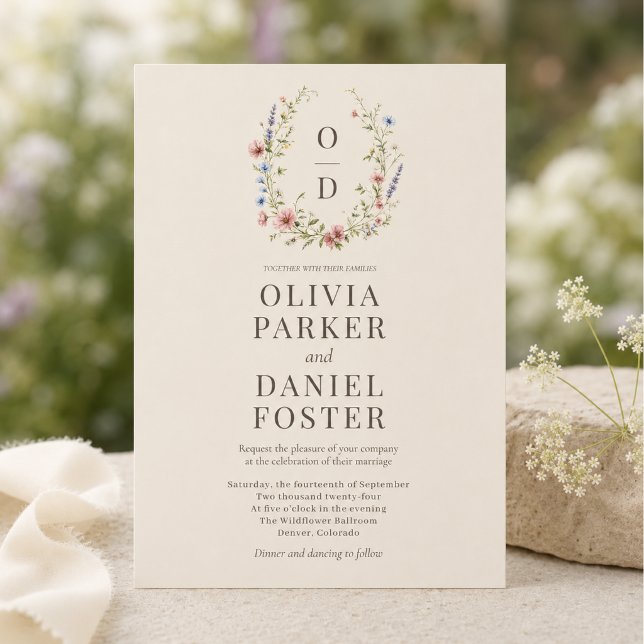 Faire-part de mariage à monogramme floral de fleur (Créateur téléchargé)