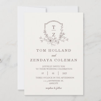 Faire-part de mariage à monogramme floral élégant