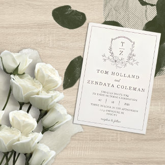 Faire-part de mariage à monogramme floral élégant 