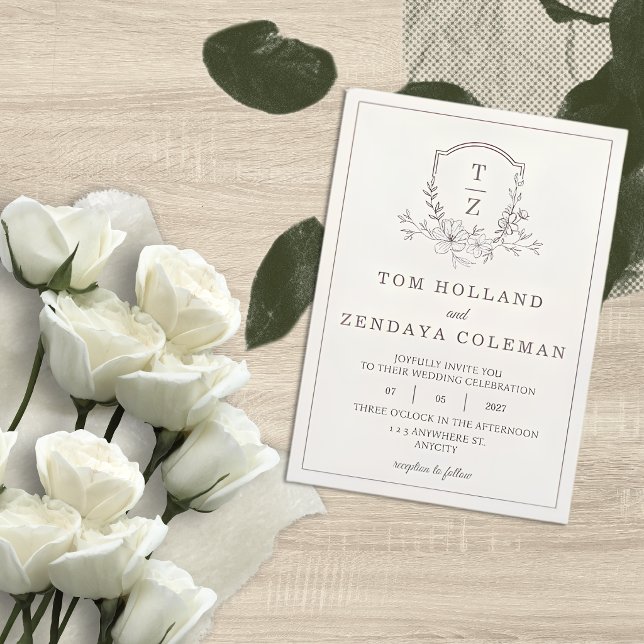 Faire-part de mariage à monogramme floral élégant  (Créateur téléchargé)