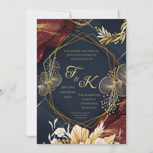 Faire-part de mariage à monogramme floral foncé |  (Devant)