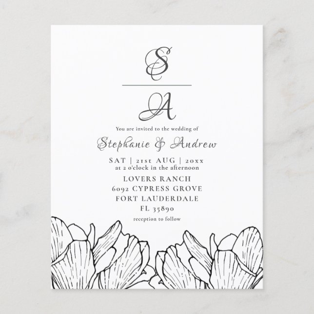 Faire-part de mariage à monogramme floral moderne  (Devant)