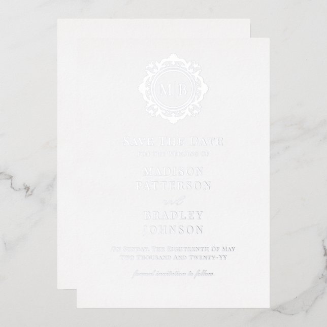Faire-part de mariage à monogramme floral orné (Recto/Verso)