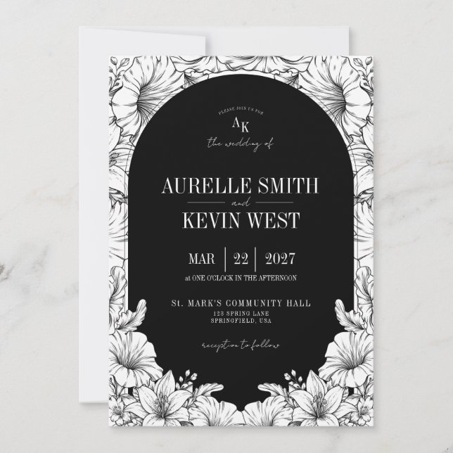 Faire-part de mariage à monogramme floral rustique (Devant)