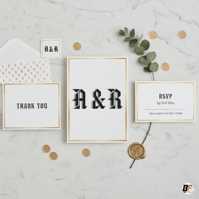 Faire-part de mariage à monogramme gothique modern (Créateur téléchargé)