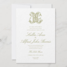 Faire-part de mariage à monogramme 'H' vert olive
