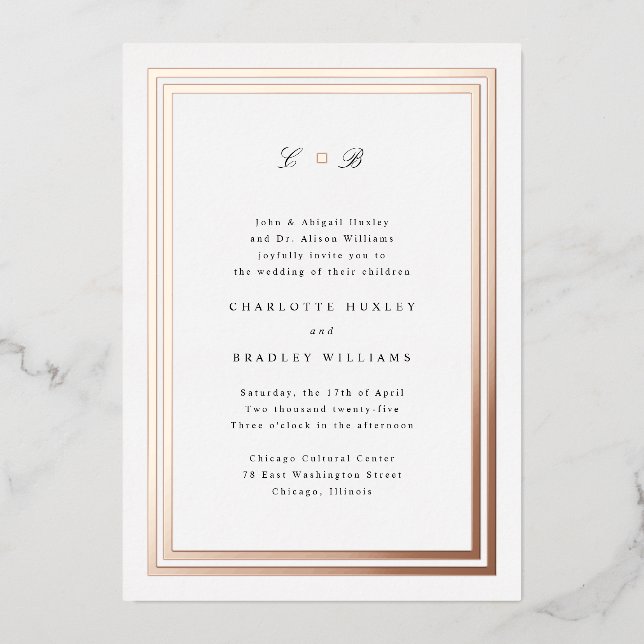 Faire-part de mariage à monogramme intemporel avec (Recto)
