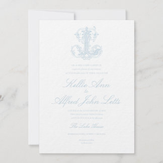 Faire-part de mariage à monogramme "L" bleu clair