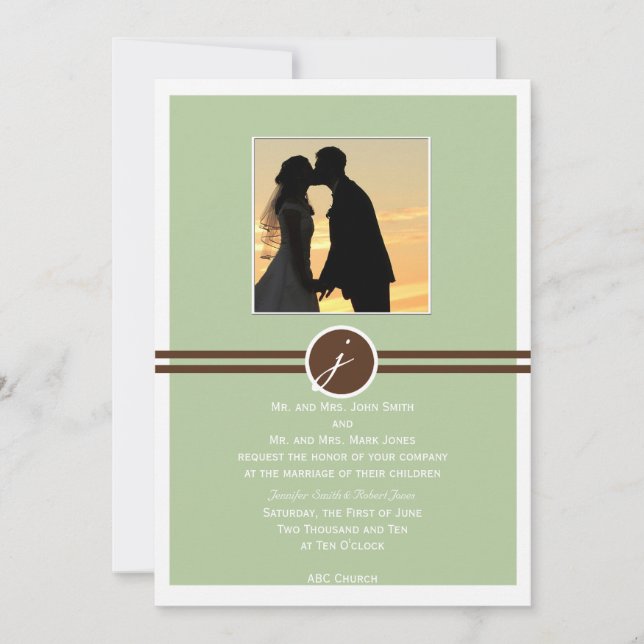 Faire-part de mariage à monogramme ludique en brun (Devant)