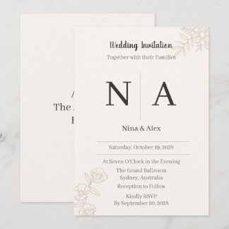 Faire-part de mariage à monogramme minimaliste
