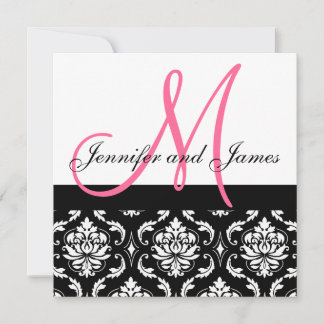 Faire-part de mariage à monogramme Noms rose damas