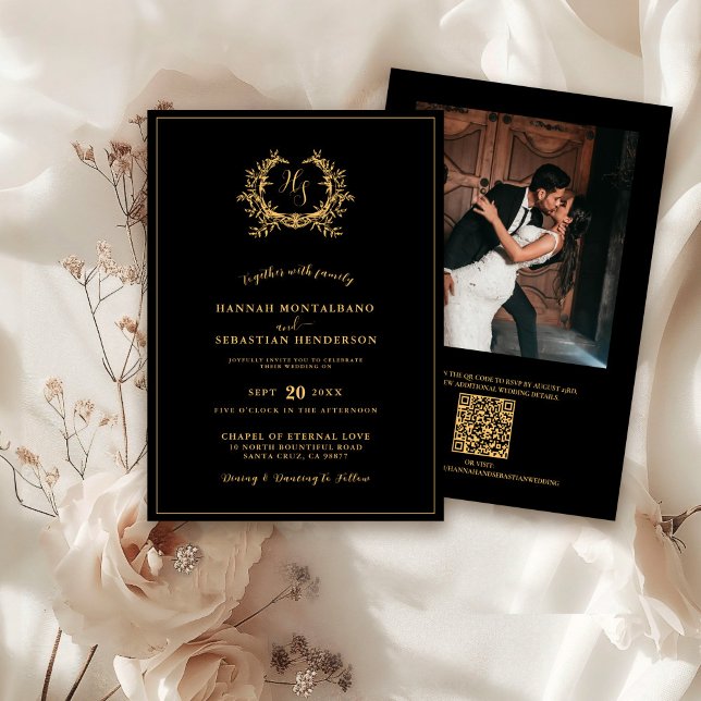 Faire-part de mariage à monogramme QR avec blason  (Créateur téléchargé)