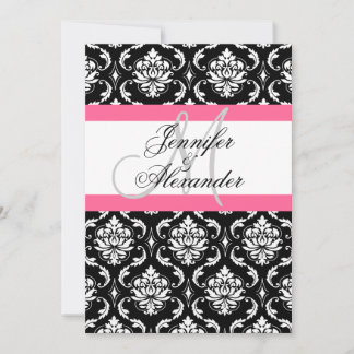 Faire-part de mariage à monogramme rose damassé vu
