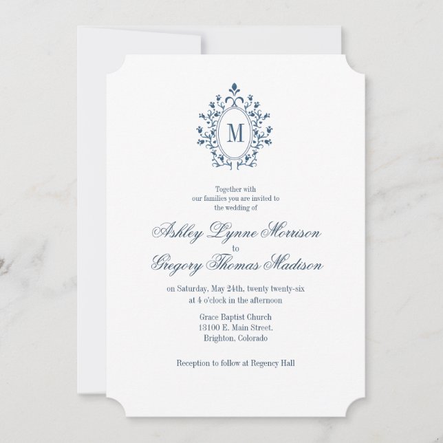 Faire-part de mariage à monogramme sarcelle (Devant)