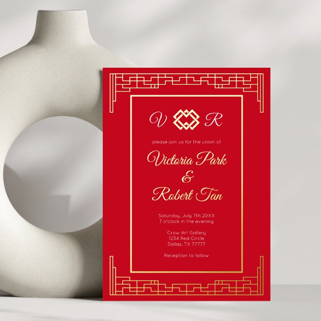 Faire-part de mariage à motif asiatique avec feuil (Créateur téléchargé)