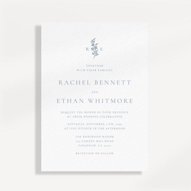 Faire-part de mariage à motif botanique bleu (Créateur téléchargé)