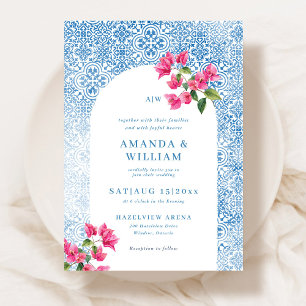 Faire-part de mariage à motif de carreaux méditerr