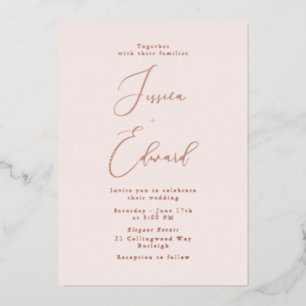 Faire-part de mariage à motif de feuille d'or rose
