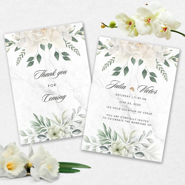 Faire-part de mariage à motif de fleurs blanches (Créateur téléchargé)