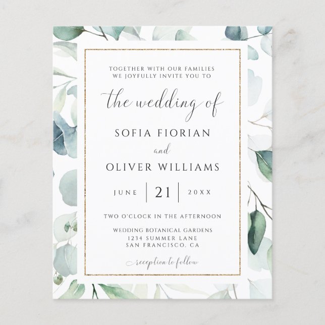 Faire-part de mariage à motif d'eucalyptus Budget (Devant)