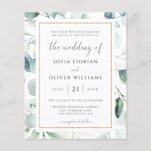 Faire-part de mariage à motif d'eucalyptus Budget