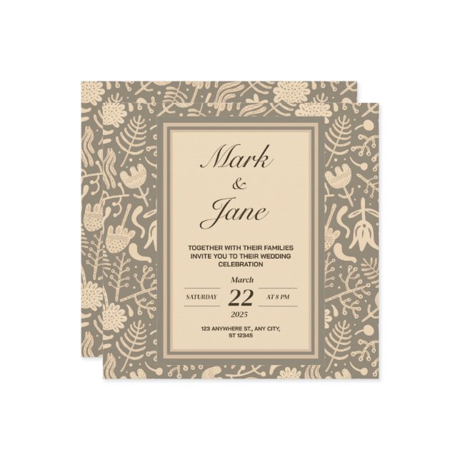 Faire-part de mariage à motif floral (Devant/Arrière en situation)