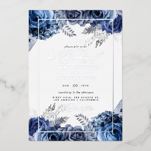 Faire-part de mariage à motif floral argent et mar